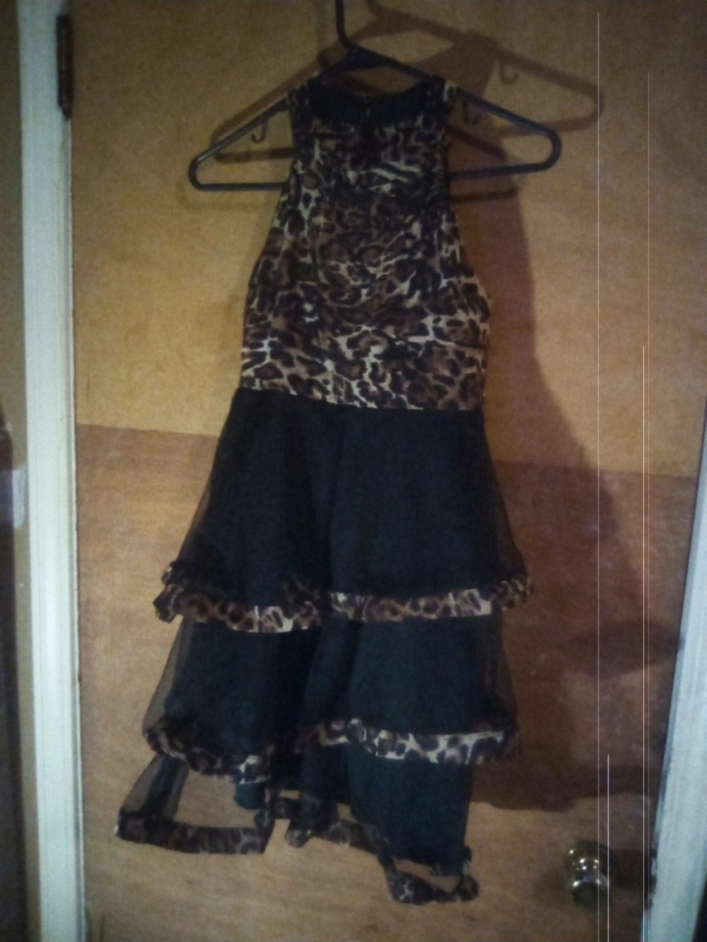 Zara Black and Leopard-Print High-Low Party Dress